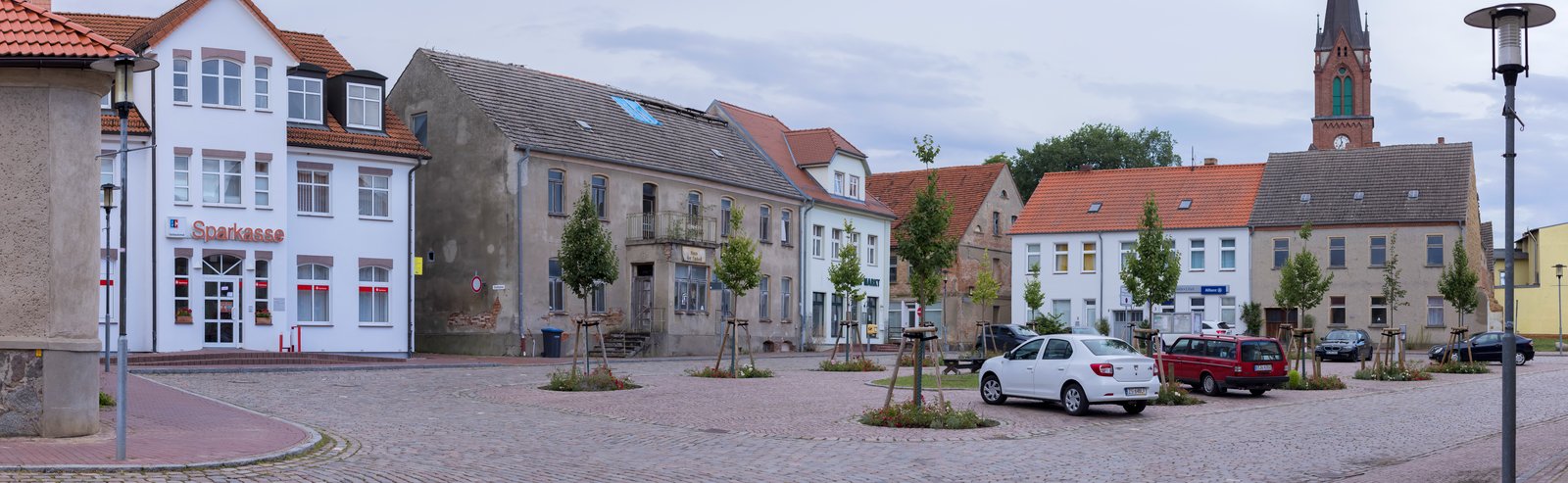Buildings, Cars and the Street at Penkun Market Square