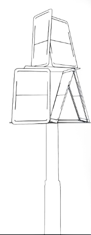 Sketch of a tower made of playing cards in b/w